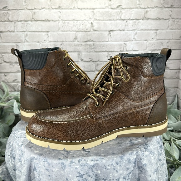 Sonoma Ethann Cognac Faux Leather Lace-Up Fashion Stitch Boots Men’s 8M🌟NWT🌟 - Picture 4 of 13